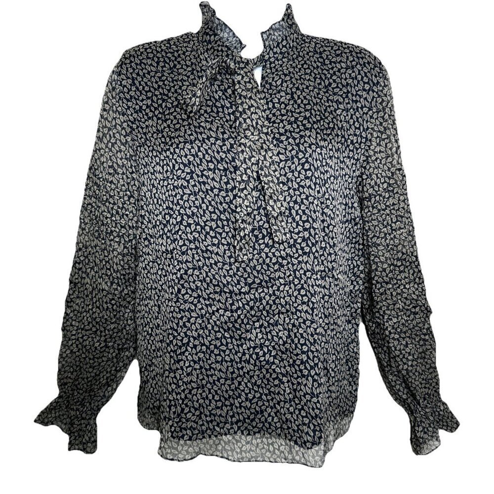 Lauren Ralph Lauren V Neck Tie Blouse Small Petite Long Sleeve Office Workwear
